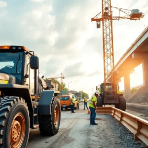 Construction site in Central Florida with machinery and workers.