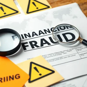 Abstract art depicting financial fraud with loan documents