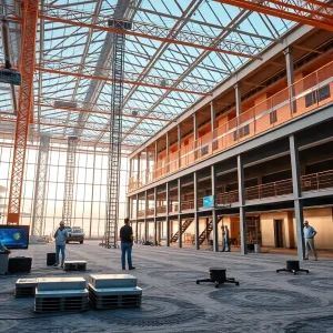 Construction site utilizing AI technology for efficiency