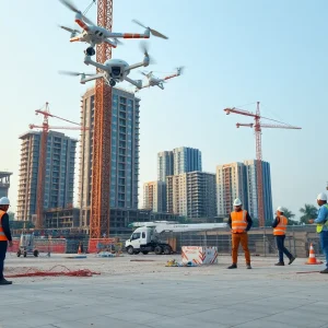 A high-tech construction site in India utilizing AI technology.