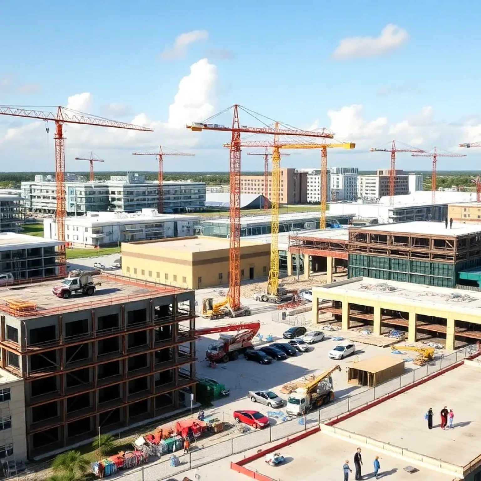 Construction site in Boynton Beach with cranes and ongoing projects.