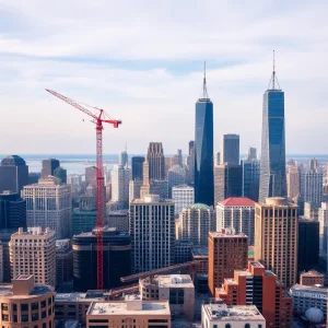 Chicago commercial real estate skyline with construction
