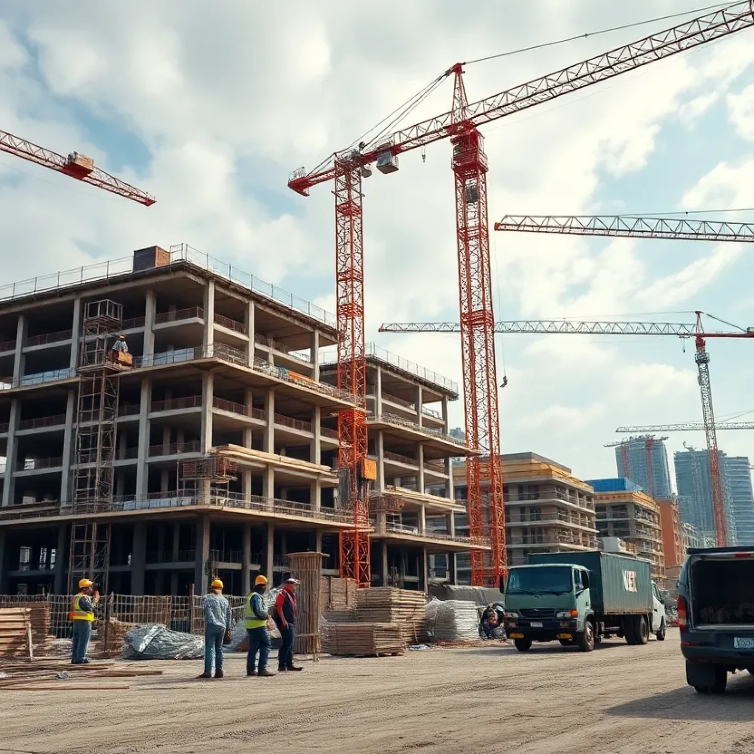A bustling construction site demonstrating ongoing projects and industry challenges.