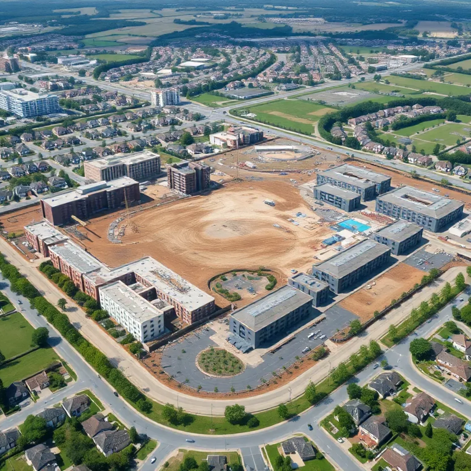 Aerial view of the Fields West mixed-use development construction site in Frisco, Texas.