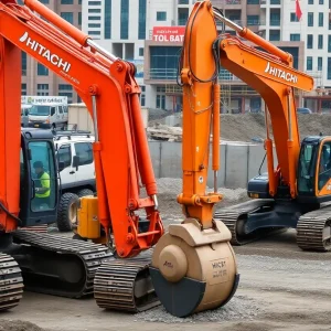 Hitachi construction equipment operating on a site