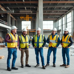 Construction team engaging in project management activities