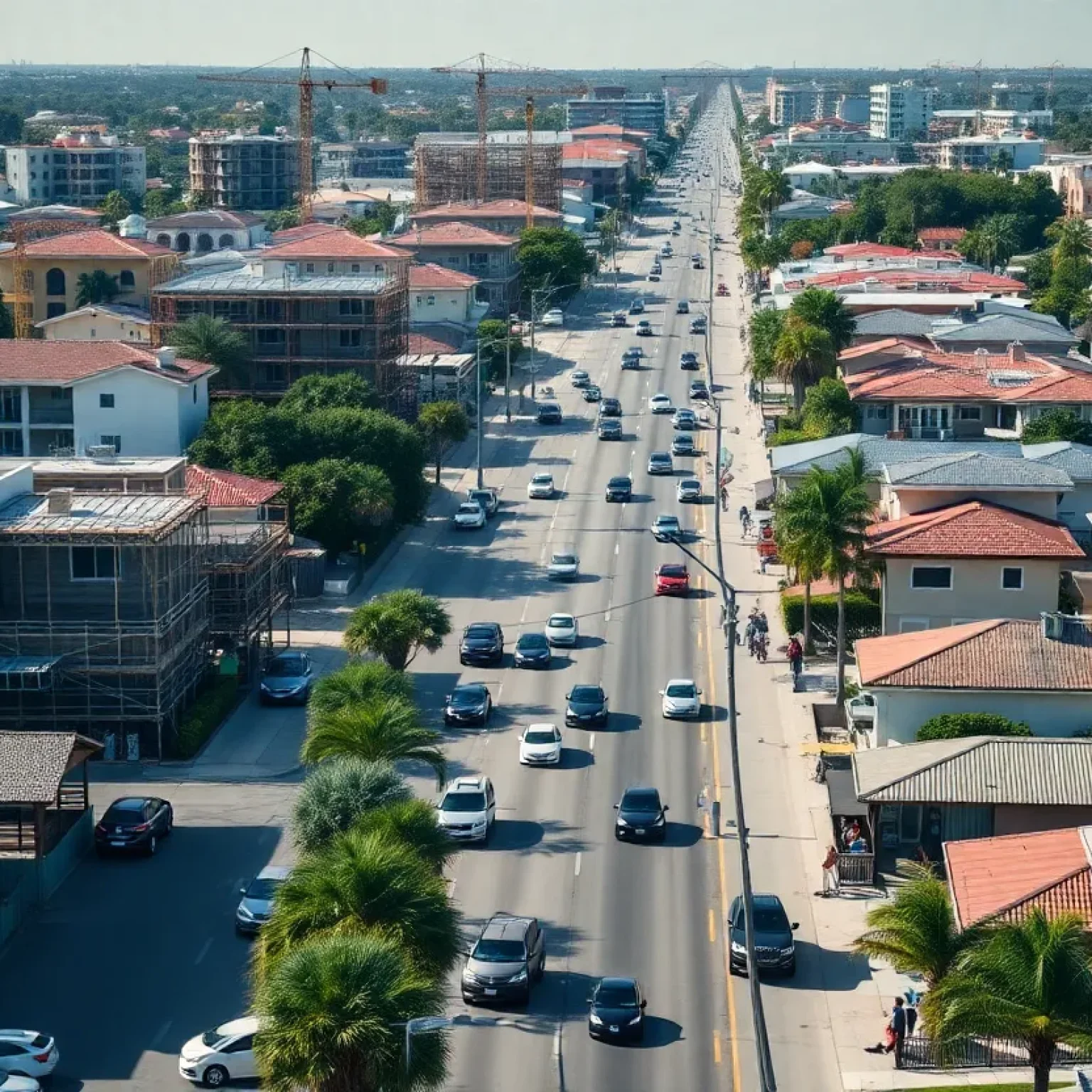 Crowded streets and construction sites illustrating Florida's population growth issues