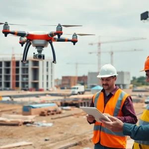 Advanced construction site monitoring technologies with drones and sensors.