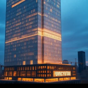 Rendering of the planned 60-story Paramount tower with faceted glass façade and crown at 1010 Church St., Nashville