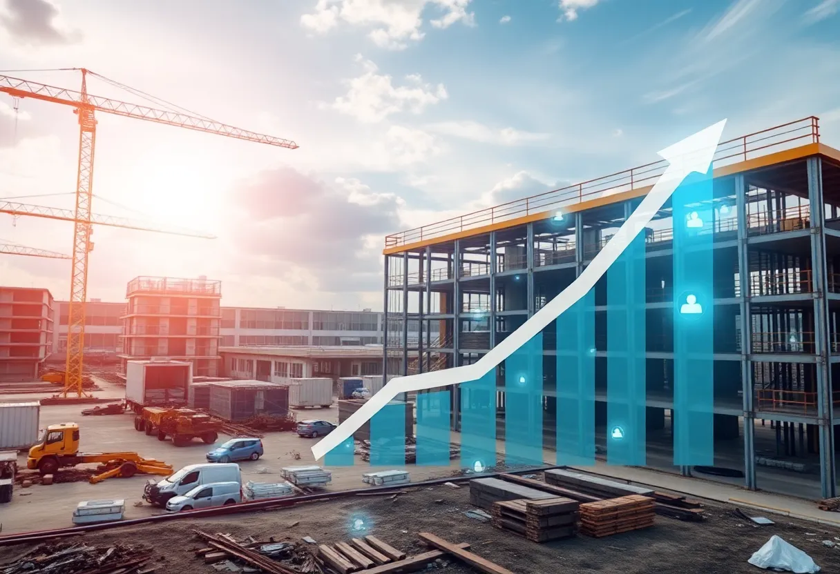 Illustration of a modern construction site showcasing technology and innovation.