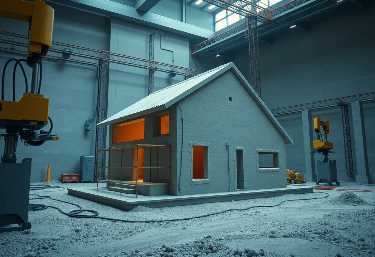 3D concrete printing technology being used on a construction site