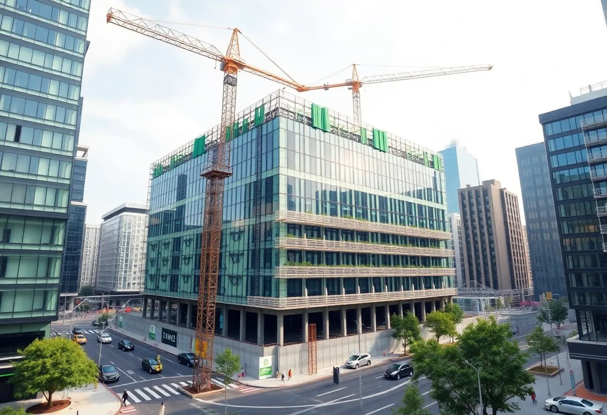 Construction site of an AI-powered data center with advanced technology integration.