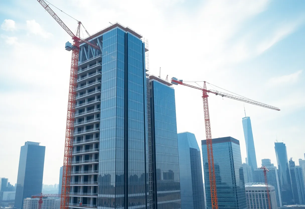 Construction of a new high-rise office building in Atlanta