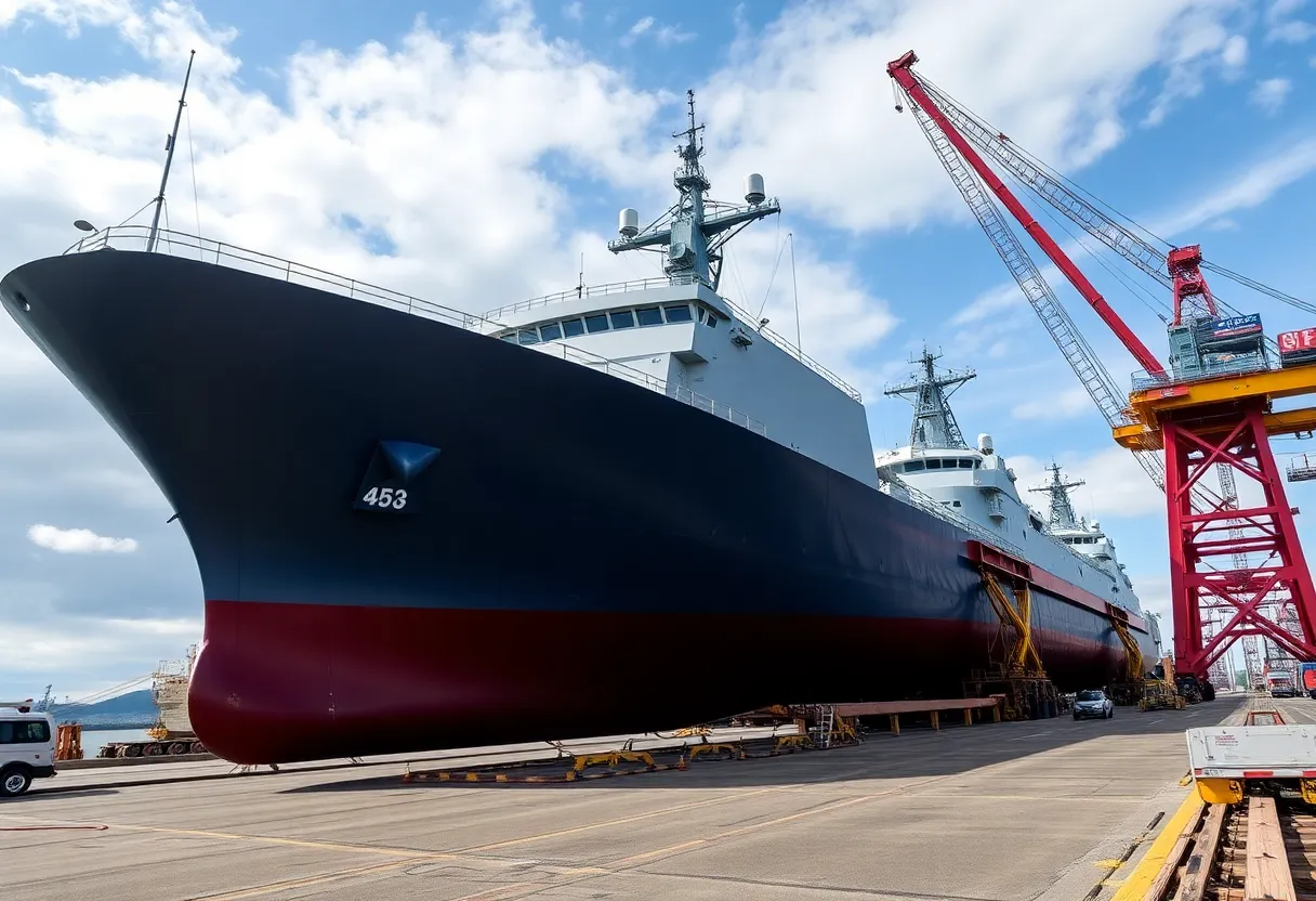 Aerial view of BAE Ship Repair's shiplift and drydocking complex in Jacksonville, Florida.