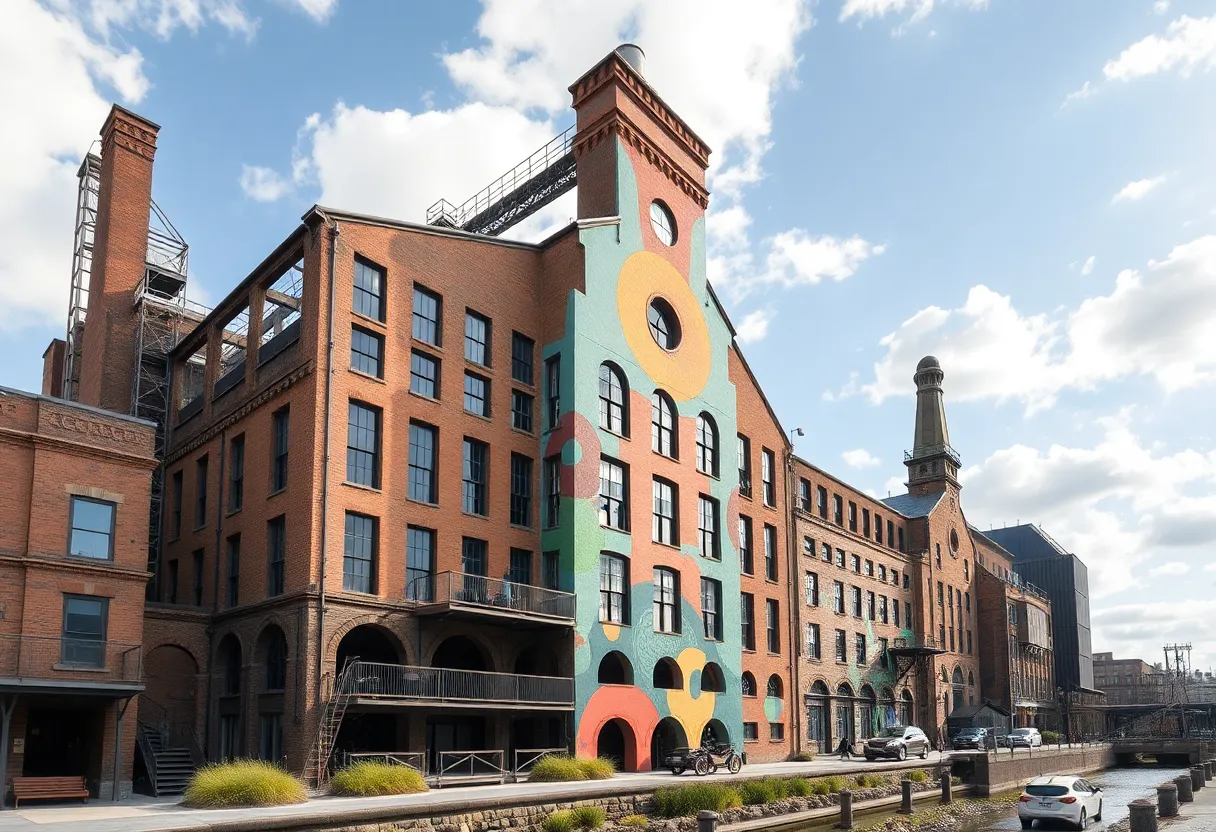 Artistic rendering of a factory converted into lofts and offices