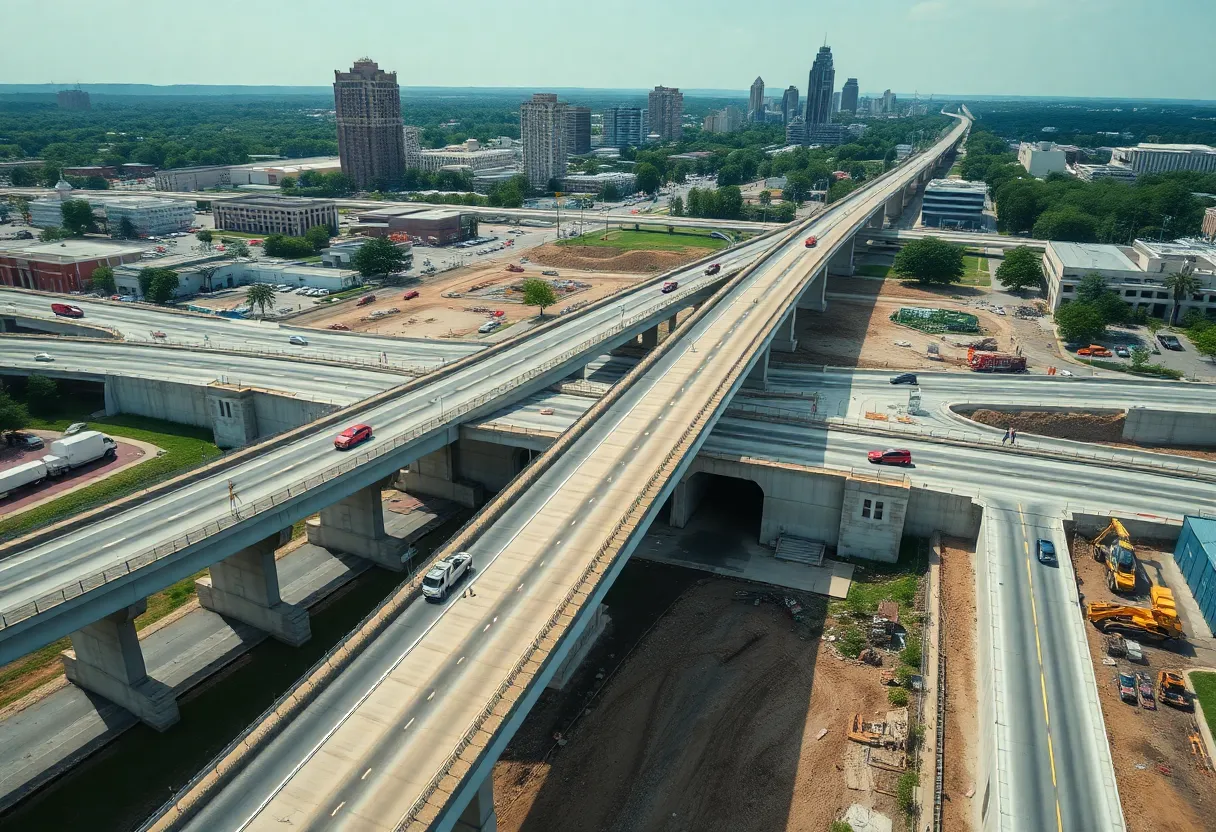 Aerial view of Birmingham construction projects focusing on infrastructure upgrades.