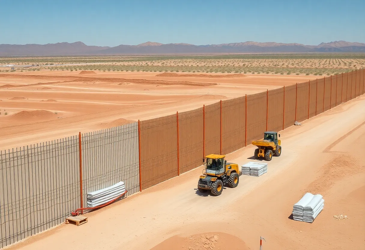 Construction site of new border wall segment in Arizona