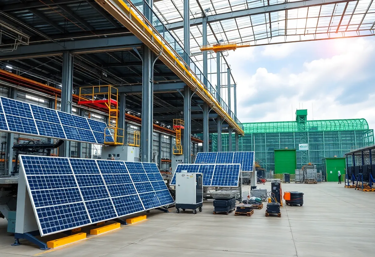 Modern Caterpillar manufacturing facility focused on sustainability and advanced technologies