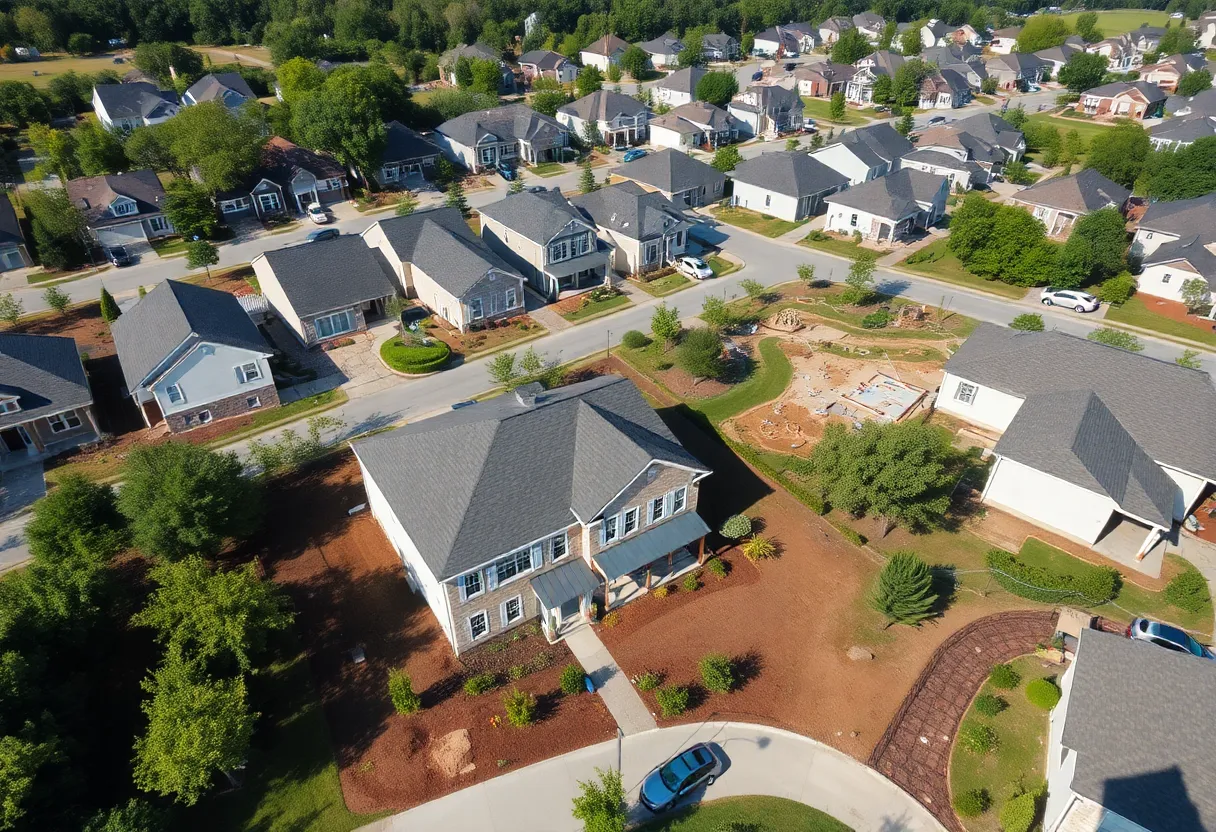 Residential neighborhood in Charlotte with new homes being built
