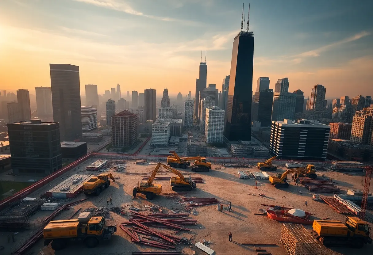 Construction site for Chicago Bears stadium in Arlington Heights