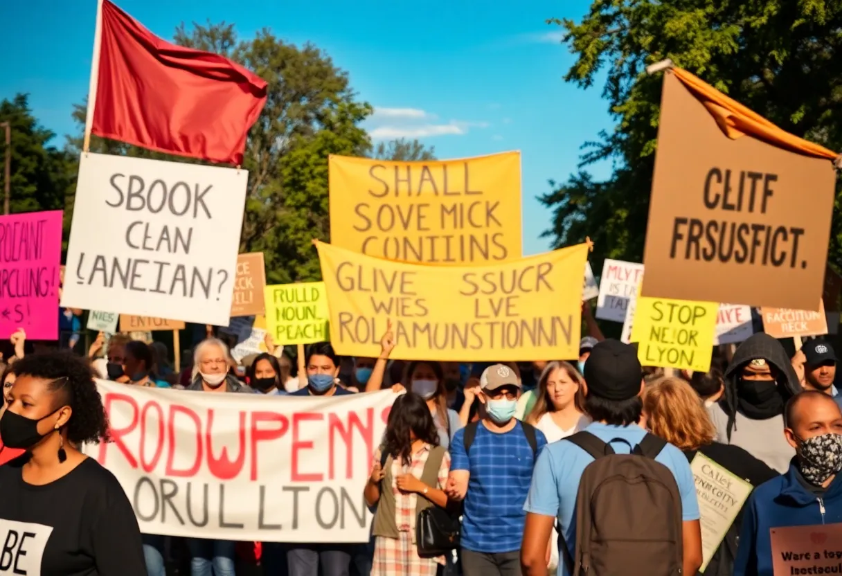 Community members protesting in Chicago's Southeast Side
