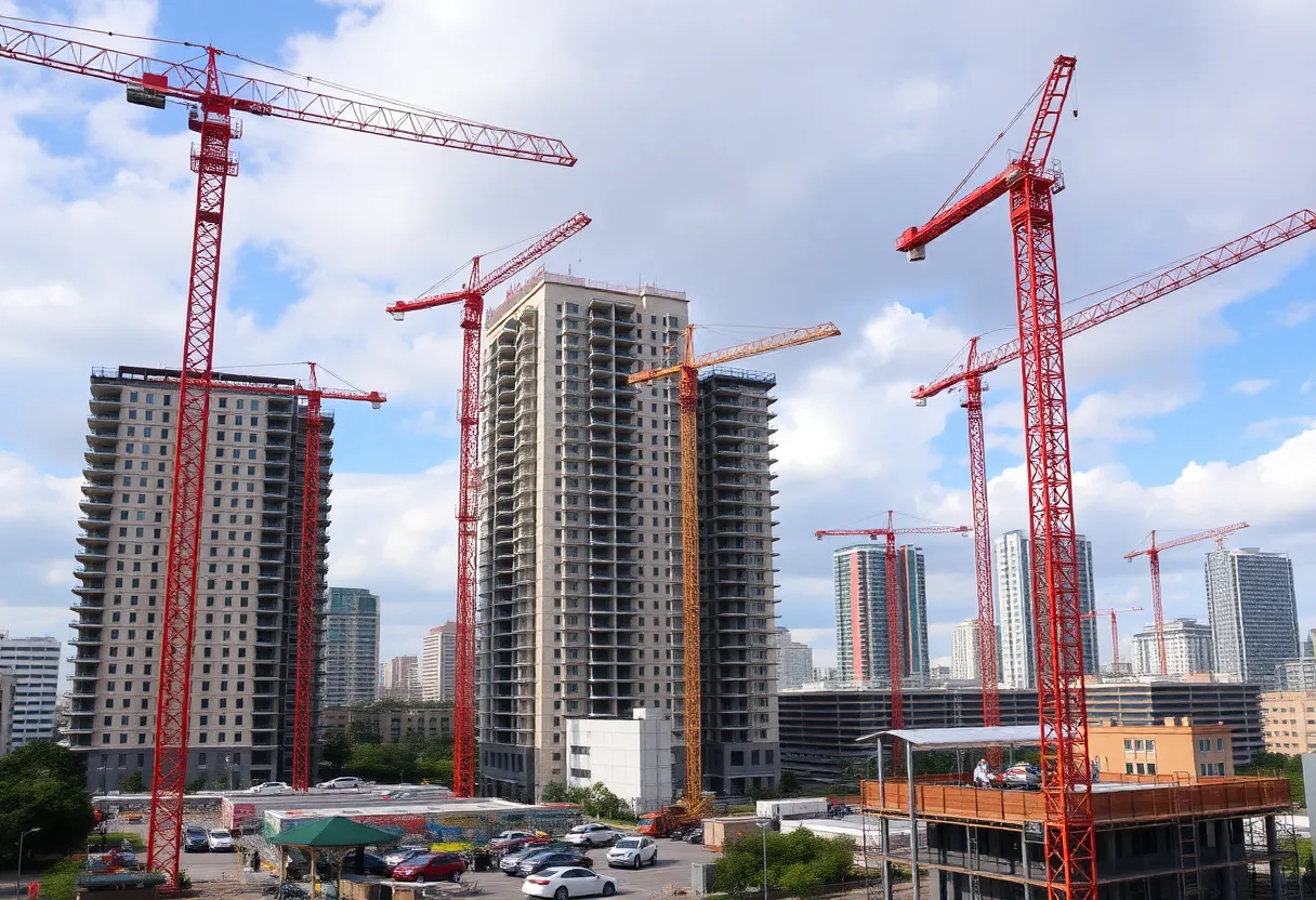 Construction site in Atlanta with new residential buildings