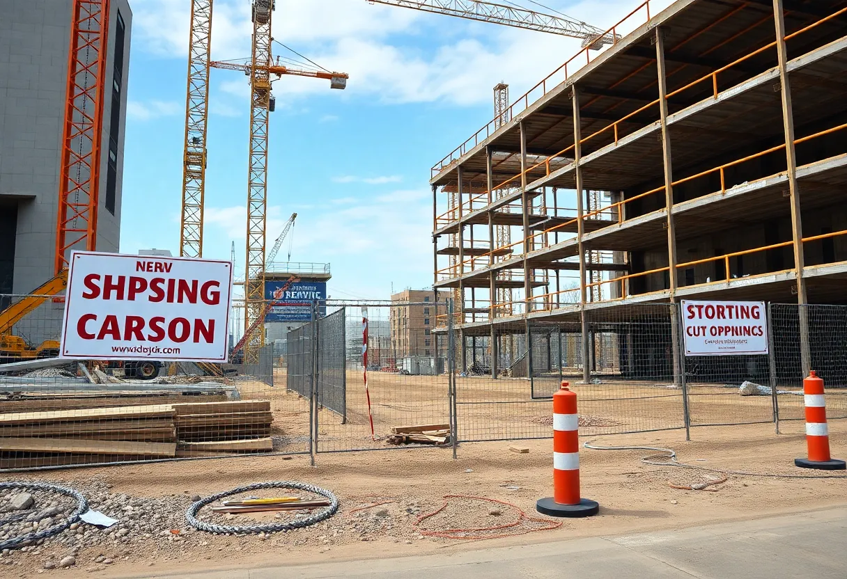 Construction site with signs for job openings