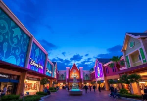 An artist's impression of a modern and immersive Disney Springs.