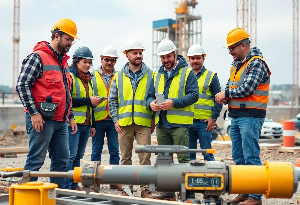 Construction workers engaged in modern construction techniques