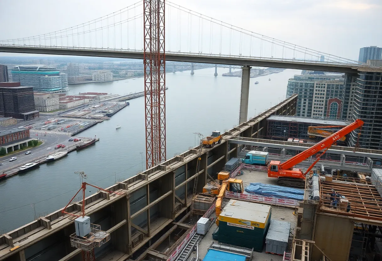 Construction ongoing for the U.S. 20 Bridge over the Mississippi River