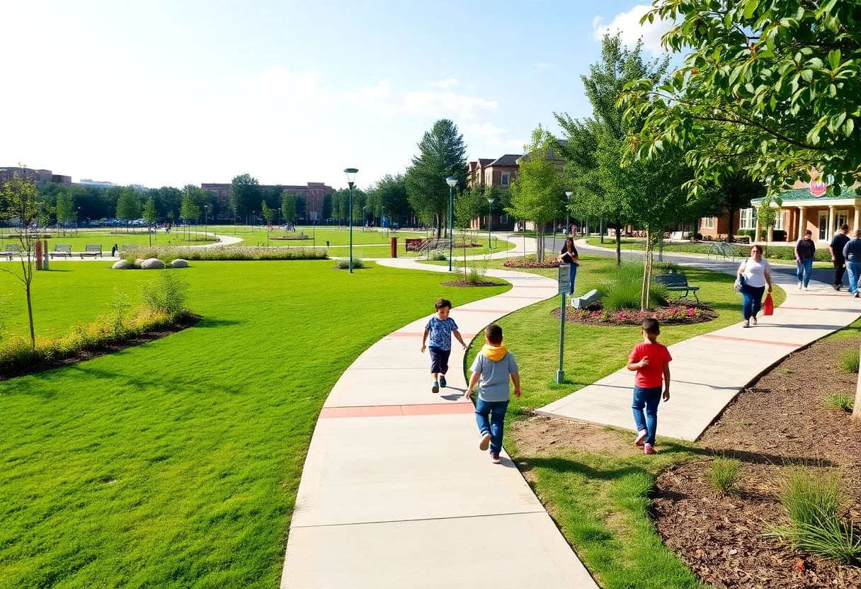 Construction project in East Bay Township with walking paths and green spaces.