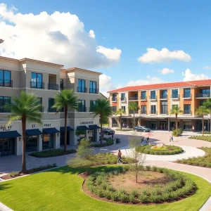 Mixed-use development in Kissimmee with residential, retail, and recreational spaces.