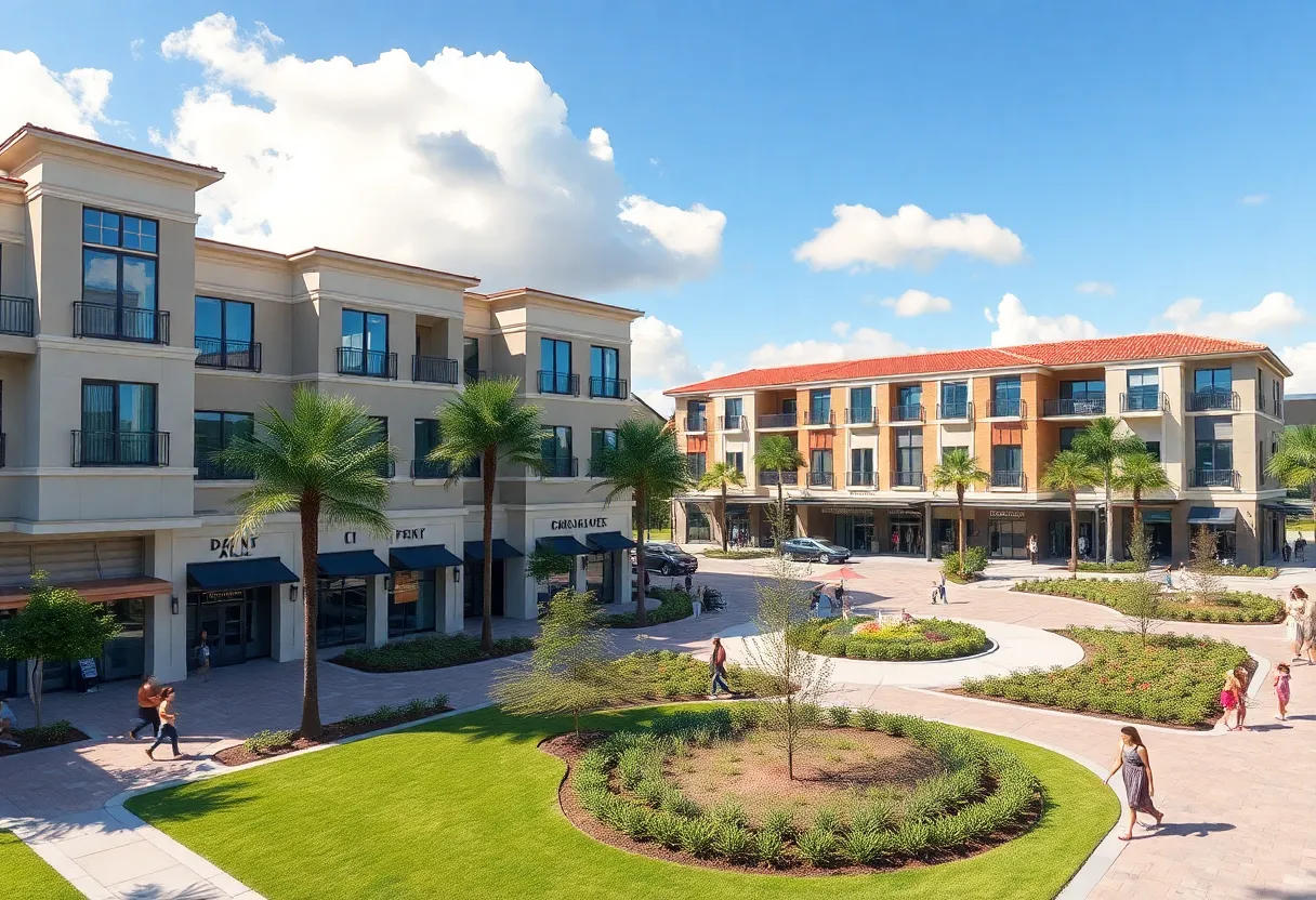 Mixed-use development in Kissimmee with residential, retail, and recreational spaces.
