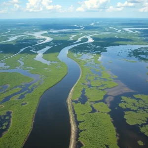 Levees built for Everglades restoration surrounded by lush greenery