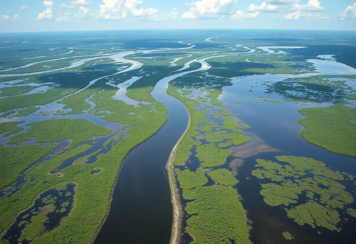 Levees built for Everglades restoration surrounded by lush greenery