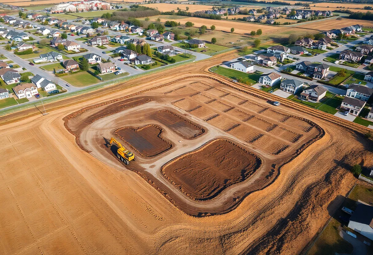 Aerial view of a residential development site in Fairfax County