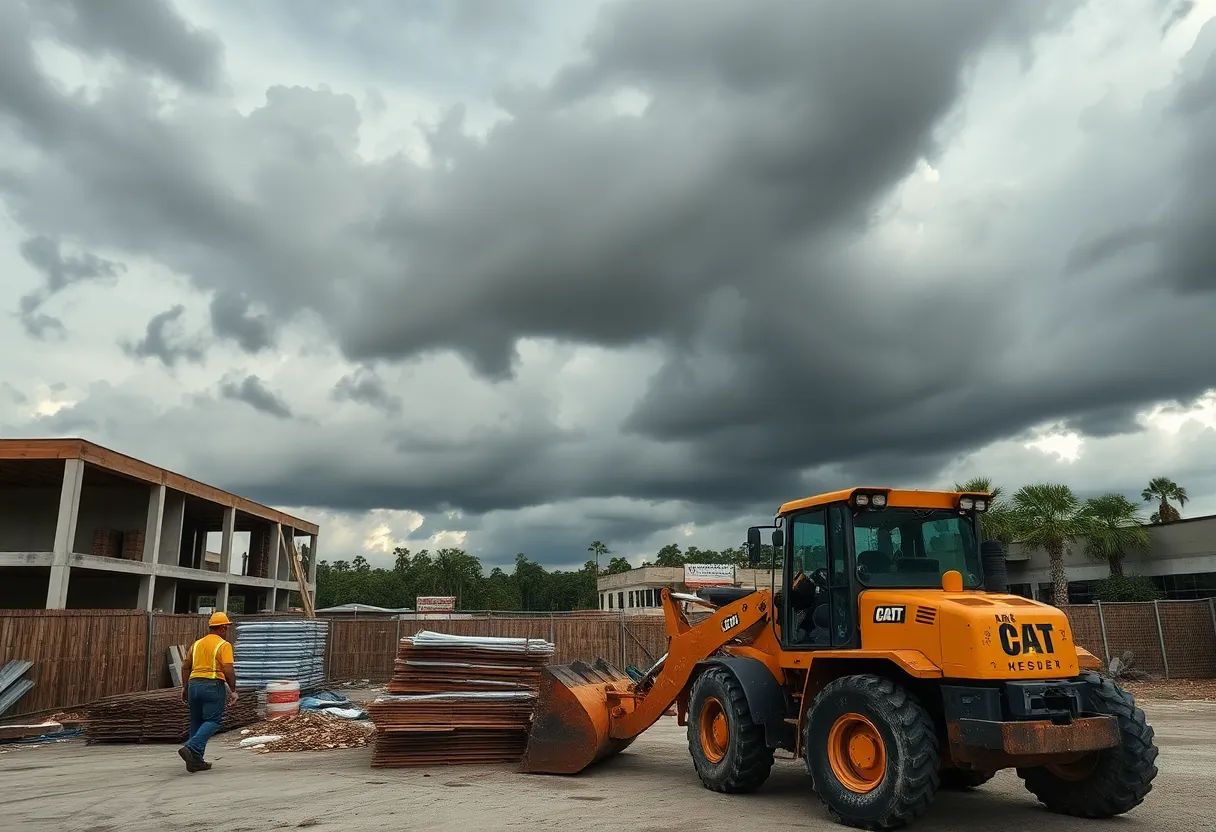 Construction site in Florida preparing for a storm