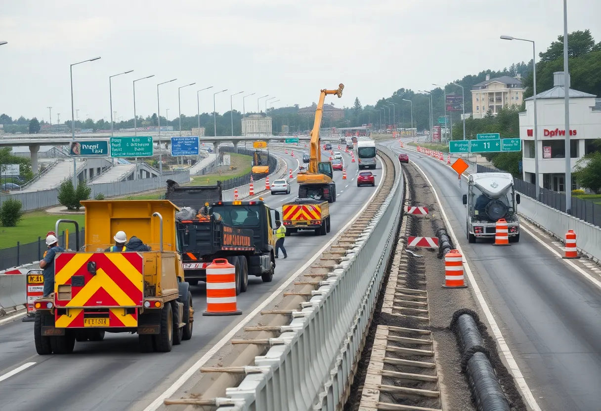 Construction workers on FM 1960 highway project in Humble