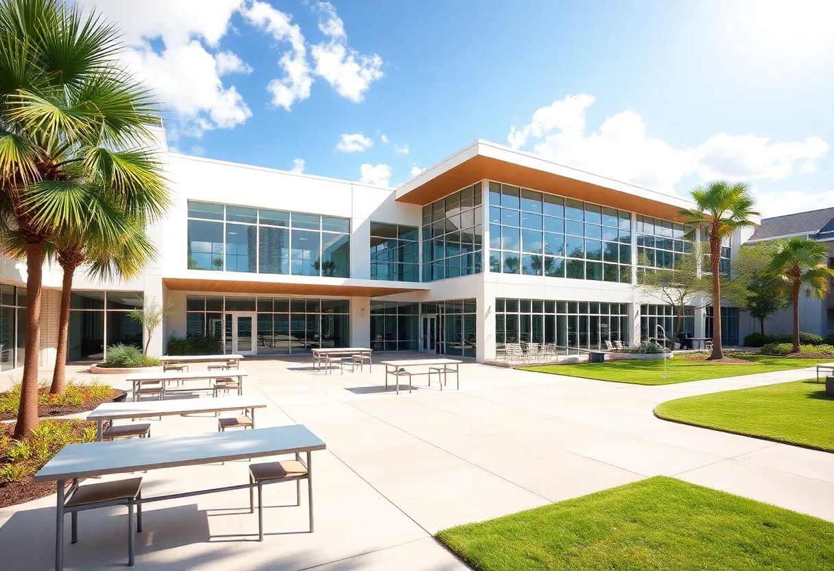 Exterior view of Galen College of Nursing's new Orlando campus featuring sustainable architecture.