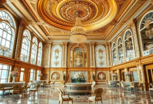 Illustration of the lavish gold ballroom being constructed at the White House