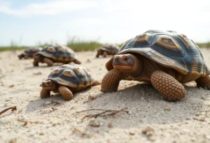 Gopher tortoises in a natural sandy habitat in Florida.