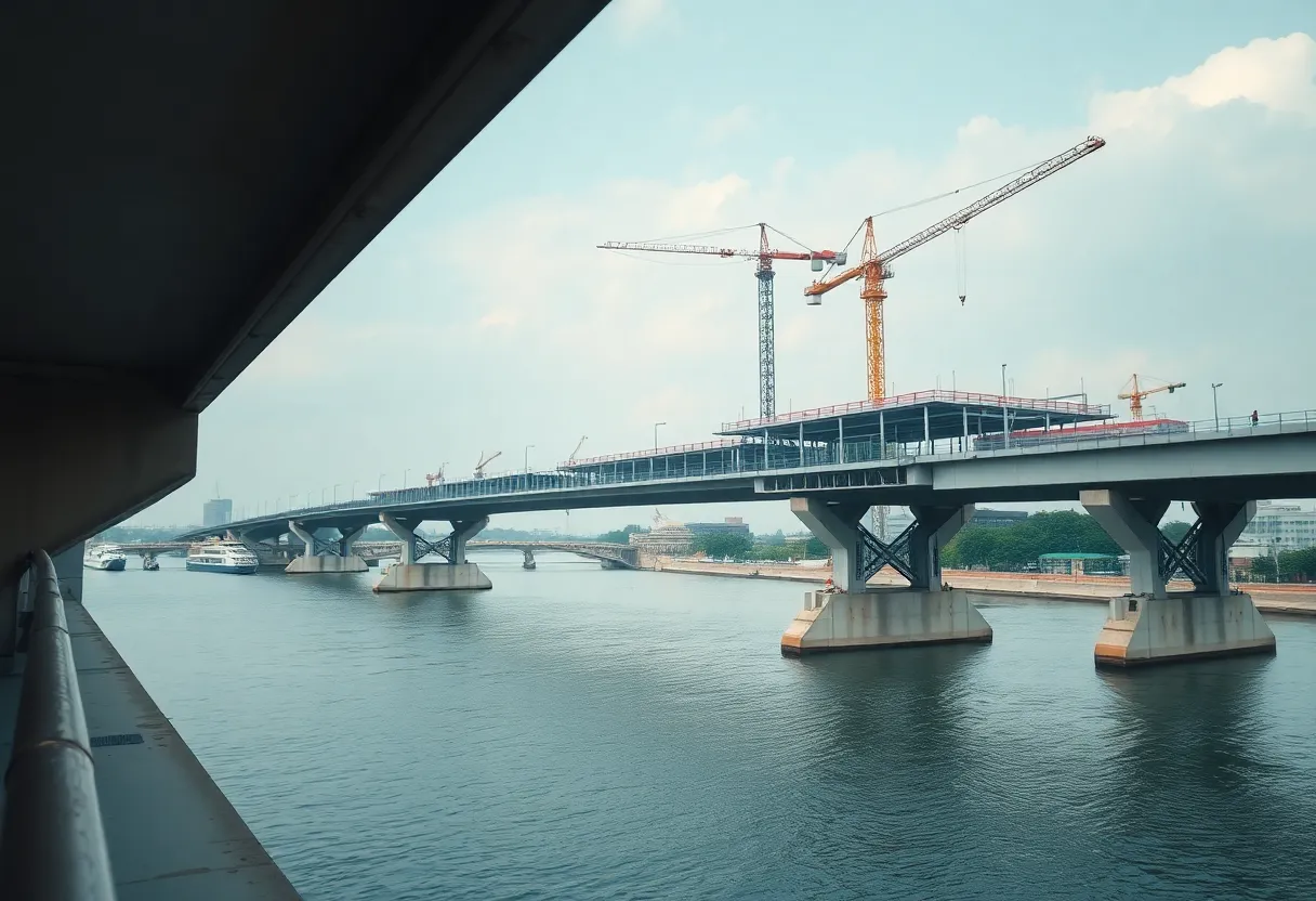 Construction of the Gordie Howe Bridge over the Detroit River