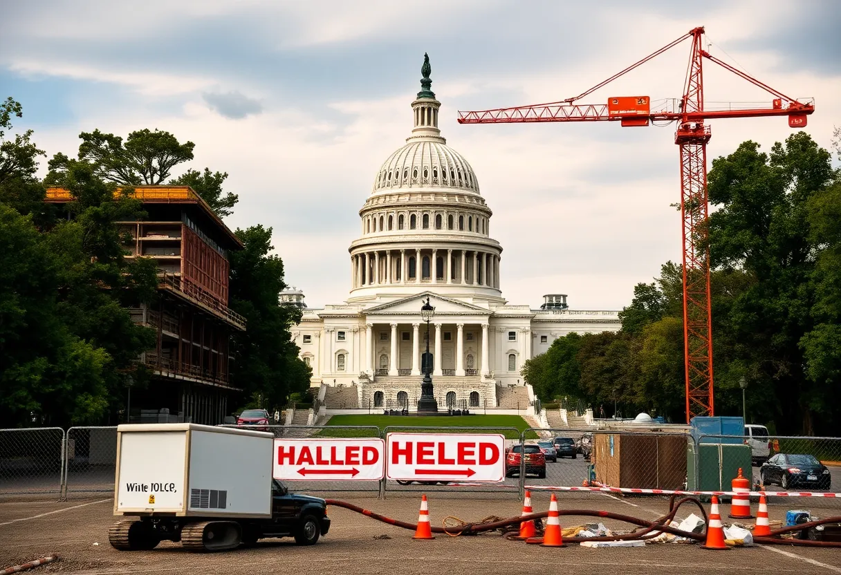 Construction site with halted work due to government shutdown