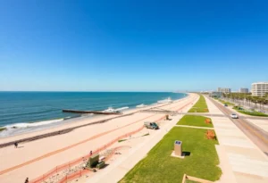 Construction of a coastal promenade in Gulfport, Mississippi