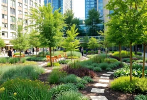 Lush greenery at Hemisfair Civic Park showcasing sustainable features