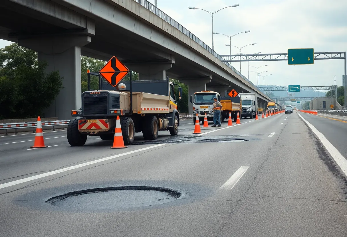 Construction crew repairing a highway in southern states