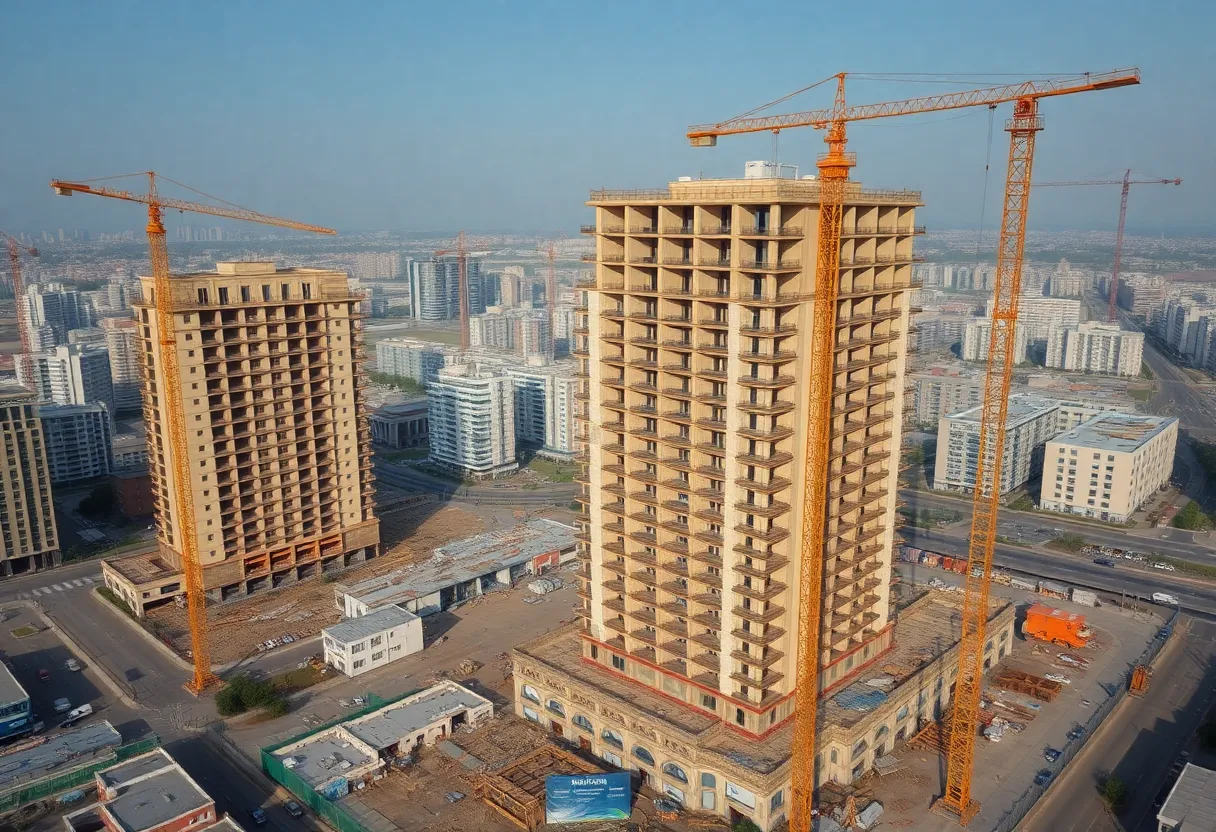 Aerial view of unfinished hotel construction site