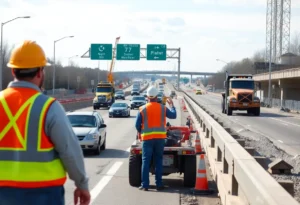 Construction site of the I-77 expansion in Charlotte, showing ongoing work and equipment.