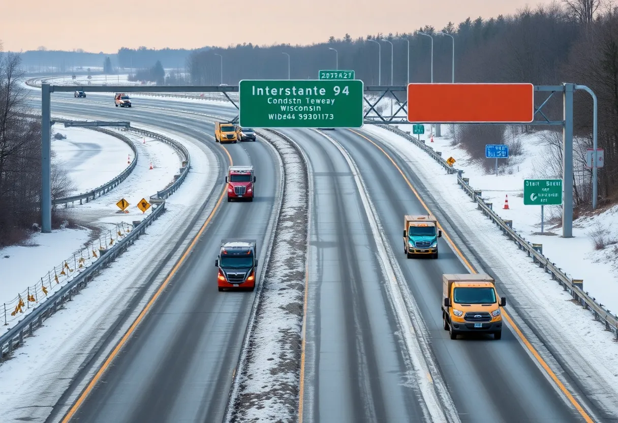 Construction site of I-94 in Northwest Wisconsin during winter.