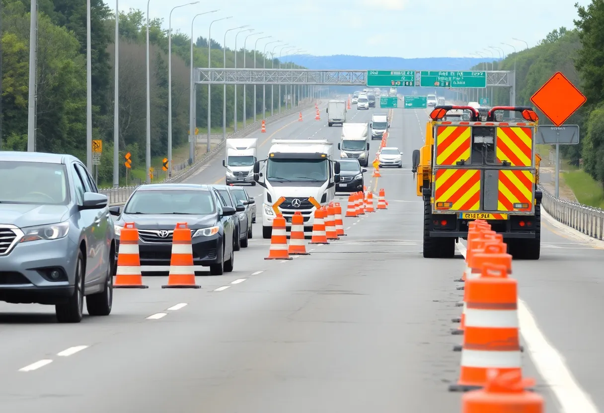 Construction work on Interstate 4 at the US 98 exit with lane shifts and traffic cones.